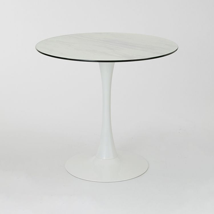 Marble-look round table with glass top, compact