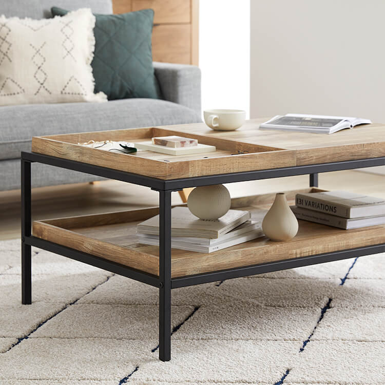 Table Wooden living room table with storage shelf