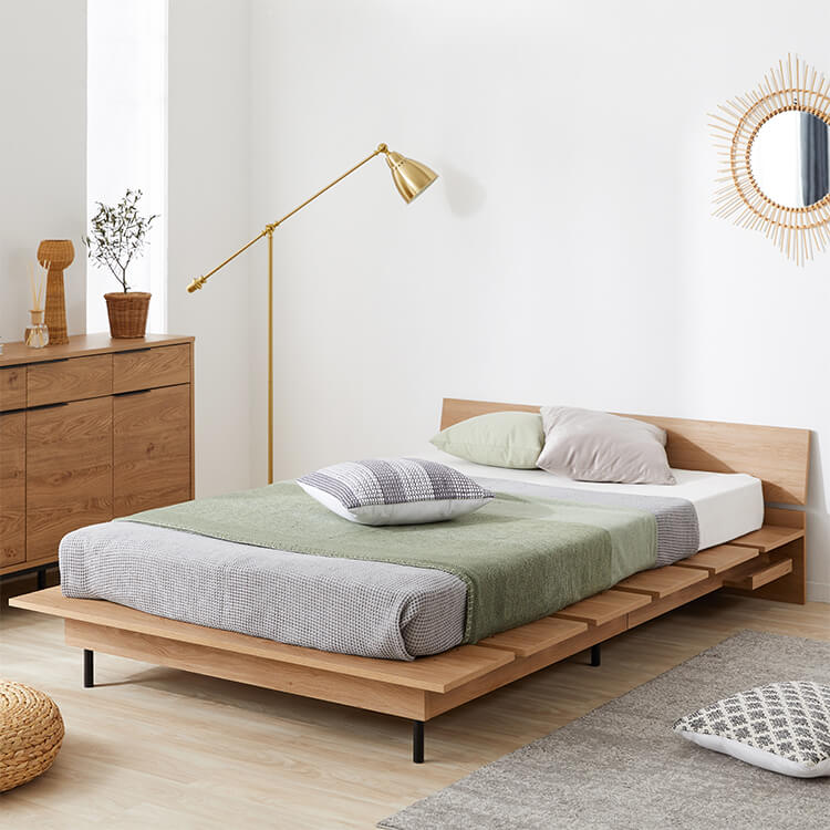 Bed frame, low bed, low type, wood grain bed, tap storage [SD]