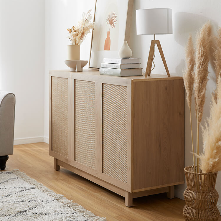 Cabinet Sideboard Storage Shelf Living Room Linen-like Natural