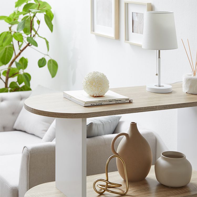 Open shelves, visible storage, partitions, side tables