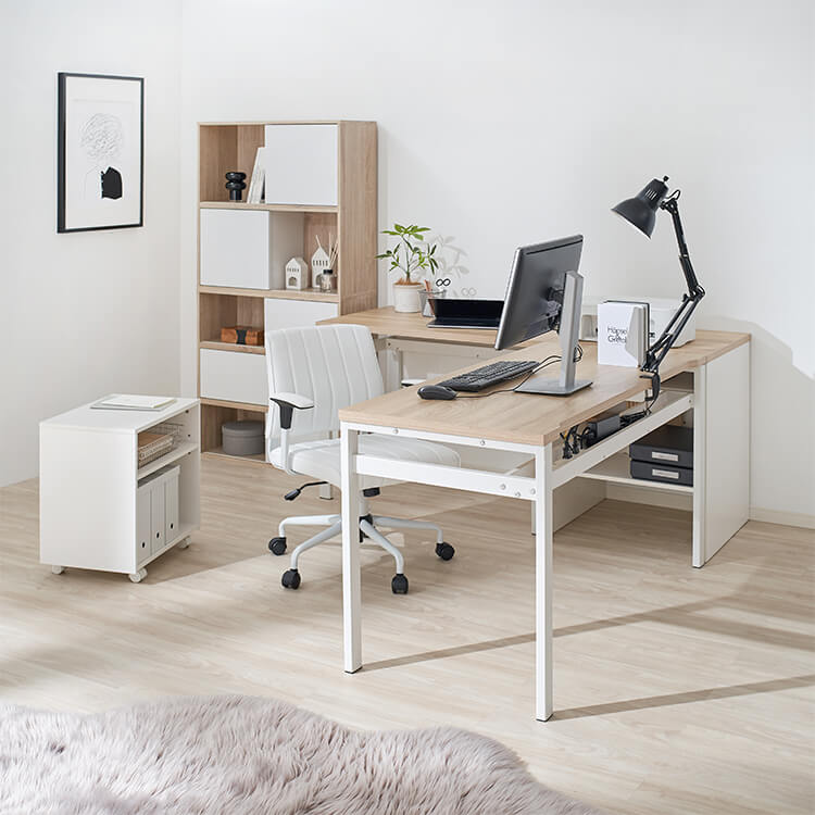 L-shaped desk with storage PC desk