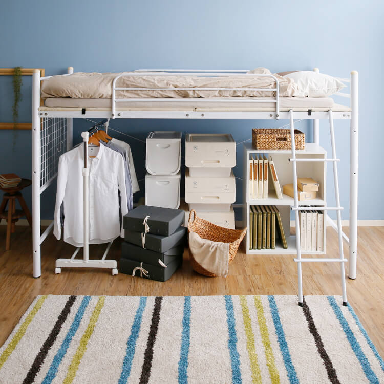 Loft bed with anti-squeak mat and height adjustable [S]