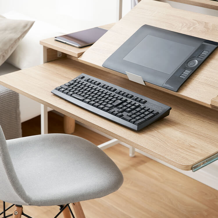 パソコンデスク オフィスデスク ワークデスク 学習机 段階調節 スライドラック タップ収納