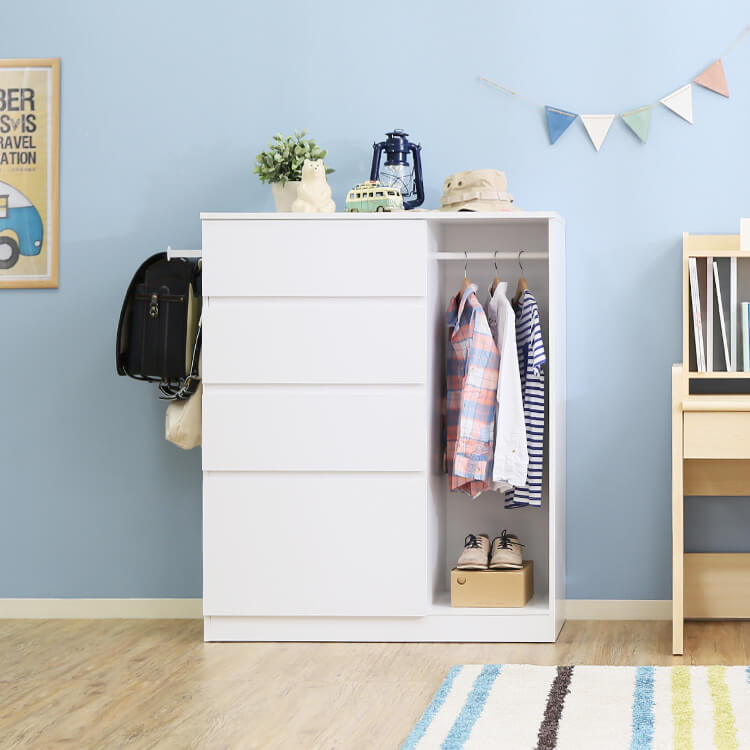 Hanger rack, storage, drawer, with side hooks, wood grain