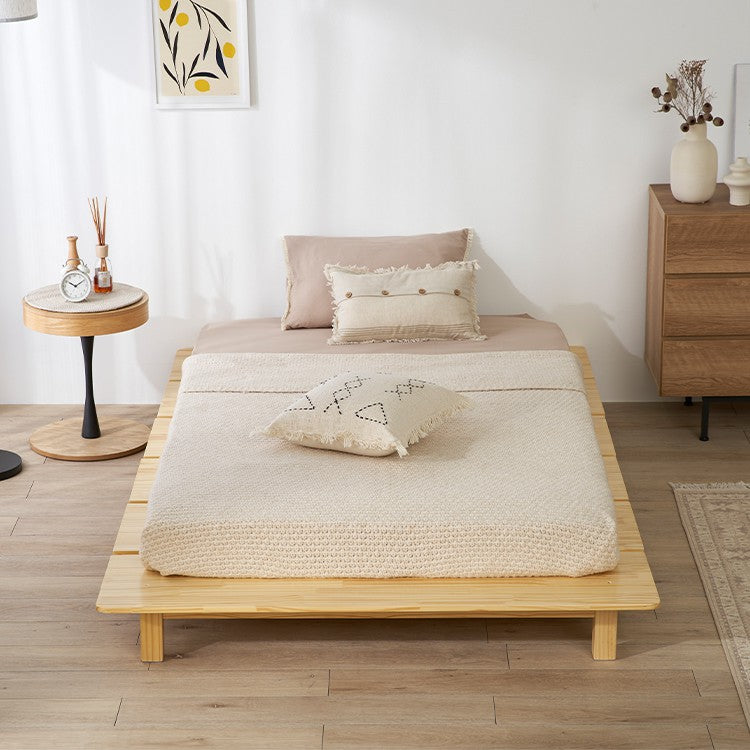 Bed frame, low type, slatted base, wooden, solid pine [SD]