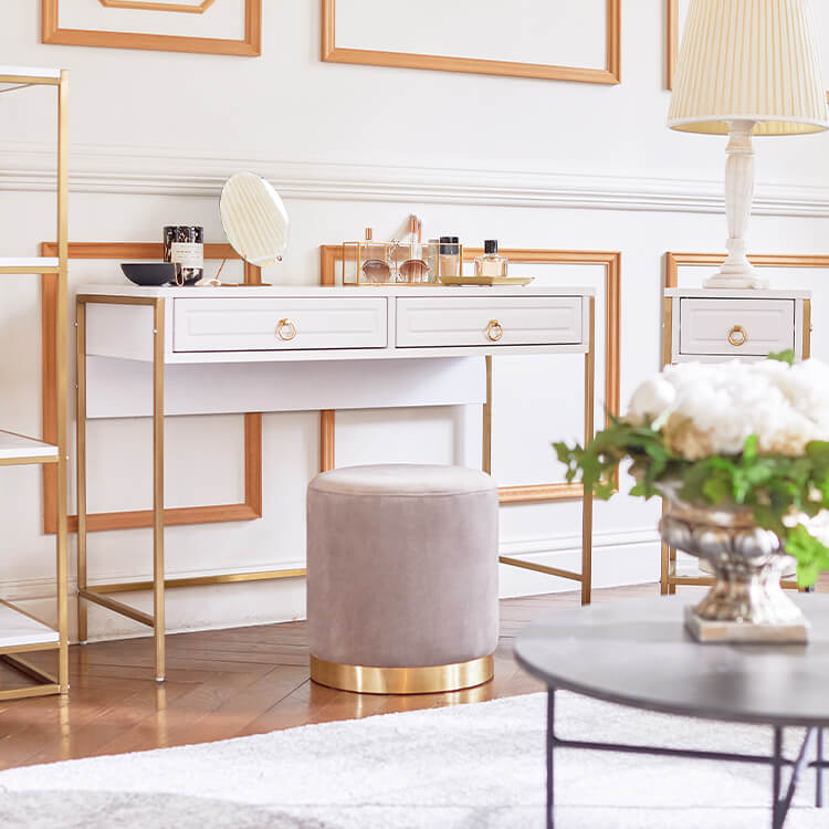 Stool with velvet effect and gold legs