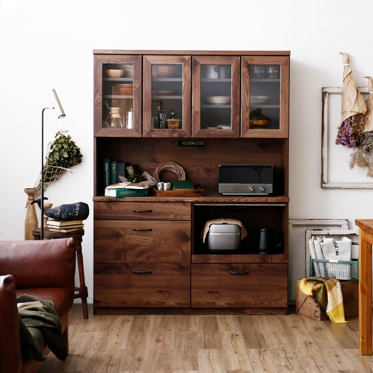 Dish cupboard, kitchen storage, high type, sliding drawer, complete, made in Japan