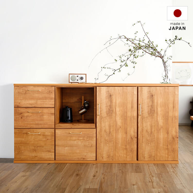 Low-type cupboard, wooden, semi-finished product, made in Japan, free combination, antique style