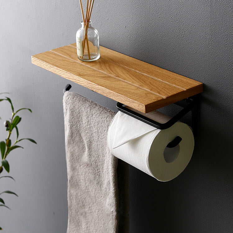 Toilet paper holder hanger type, available in 2 types: with towel rail, made of natural wood, steel, vintage