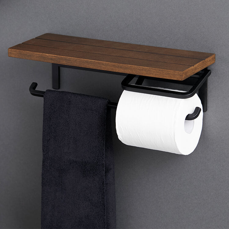 Toilet paper holder hanger type, available in 2 types: with towel rail, made of natural wood, steel, vintage