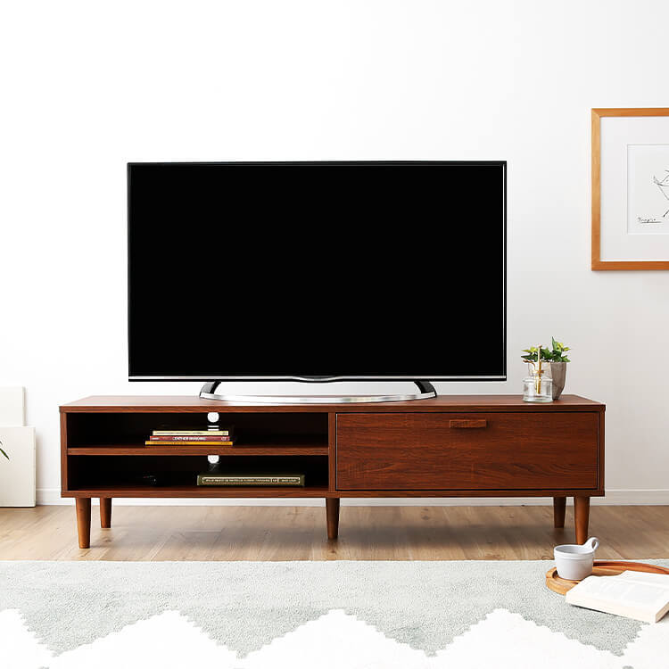 TV stand, low TV stand, 49-inch compatible, wooden, Nordic, vintage style