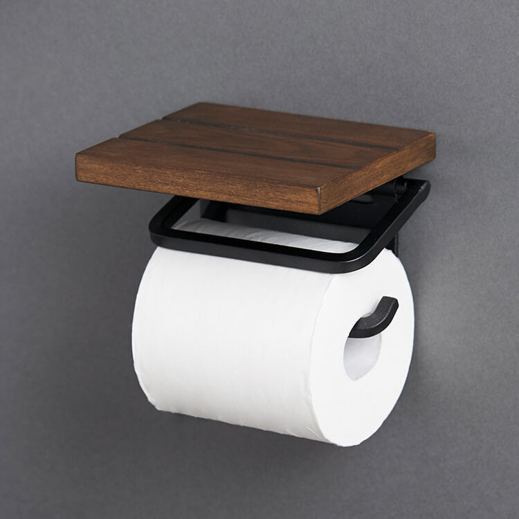 Toilet paper holder, short type, available in two types: compact, made of natural wood, steel, and vintage