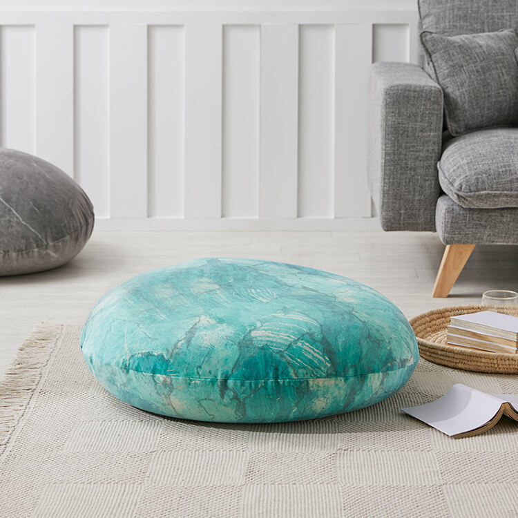 クッション ビーズクッション 日本製 大理石柄 円形 洗えるカバー L