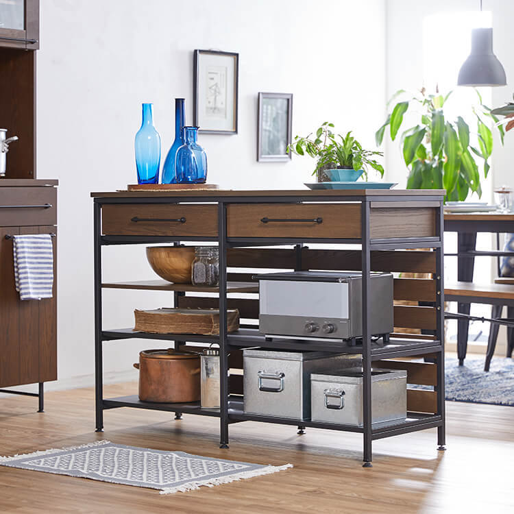 Kitchen counter with steel legs, range stand, kitchen storage cabinet