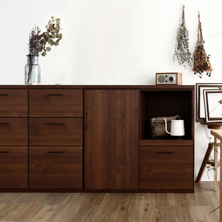Low-type cupboard, wooden, semi-finished product, made in Japan, free combination, antique style
