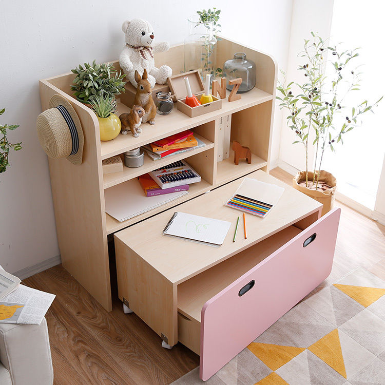 School bag rack 3-piece set, bench storage, study desk, wooden, living room study, children's room