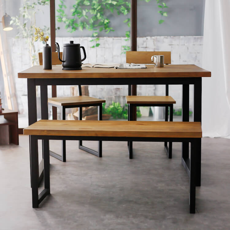 Dining bench set for 4 people (4 pieces/5 pieces) Choose from 2 types (bench/chair) Wooden veneer