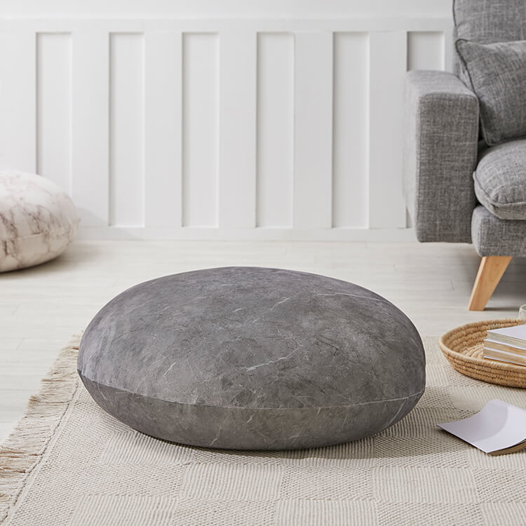 クッション ビーズクッション 日本製 大理石柄 円形 洗えるカバー L