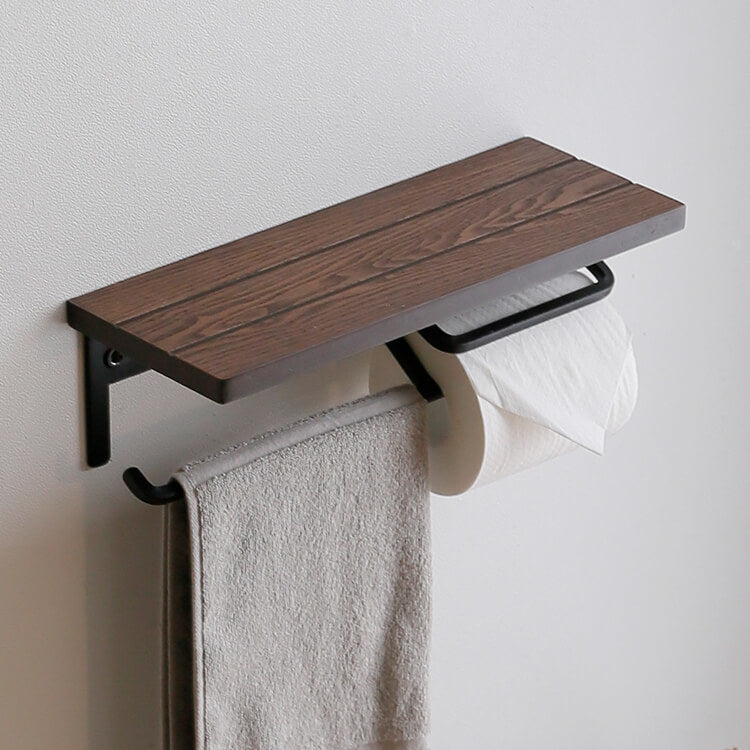 Toilet paper holder hanger type, available in 2 types: with towel rail, made of natural wood, steel, vintage