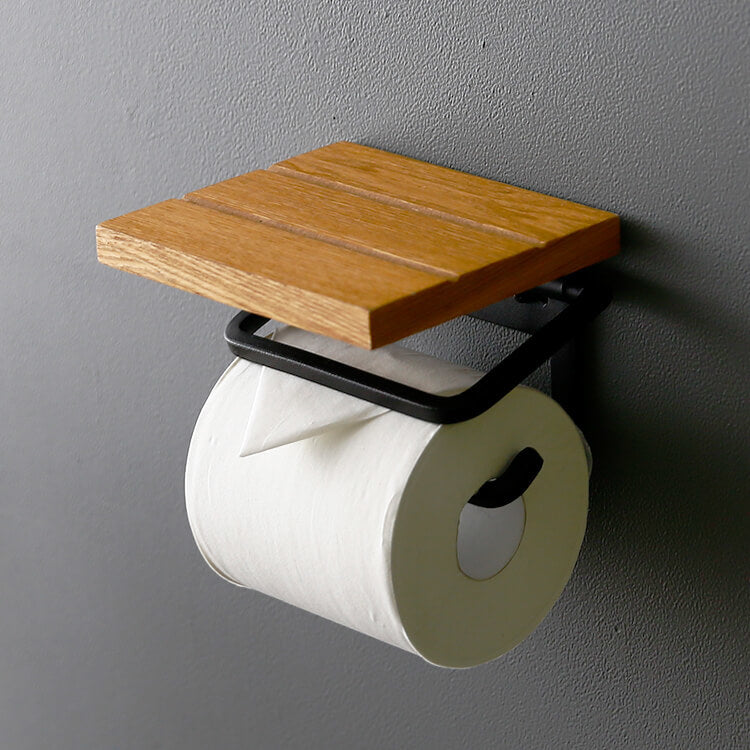 Toilet paper holder, short type, available in two types: compact, made of natural wood, steel, and vintage