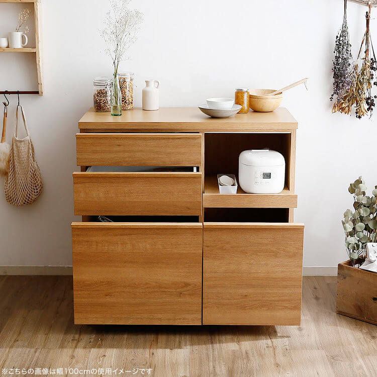 Cupboards, range boards, drawers, adjustable shelves, kitchen storage, domestically produced, made in Japan