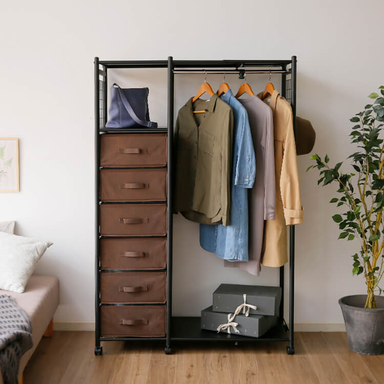 Hanger rack, extendable, non-woven fabric, storage, with drawers, extendable, steel, living room