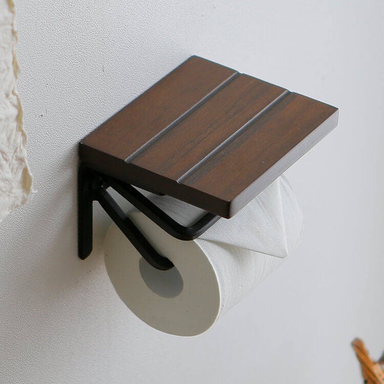 Toilet paper holder, short type, available in two types: compact, made of natural wood, steel, and vintage