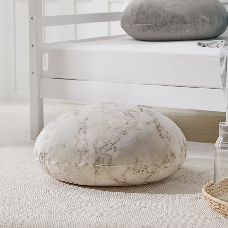 クッション ビーズクッション 日本製 大理石柄 円形 洗えるカバー M