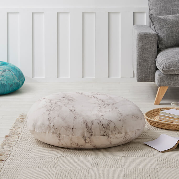 クッション ビーズクッション 日本製 大理石柄 円形 洗えるカバー L