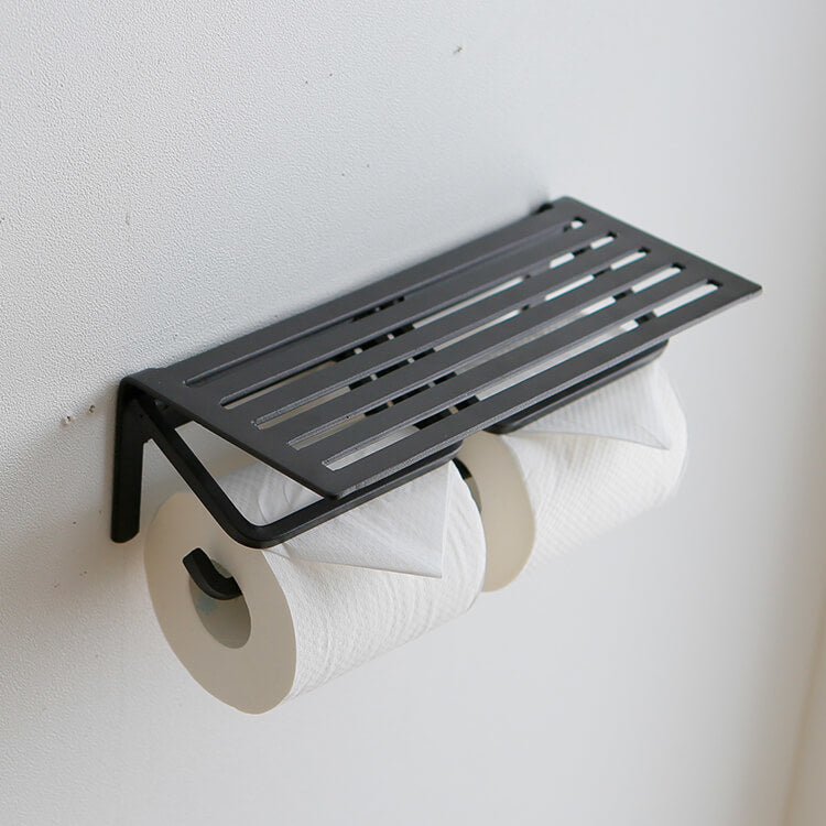 Toilet paper holder, twin type, made of natural wood, steel, vintage