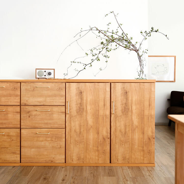 Low-type cupboard, wooden, semi-finished product, made in Japan, free combination, antique style