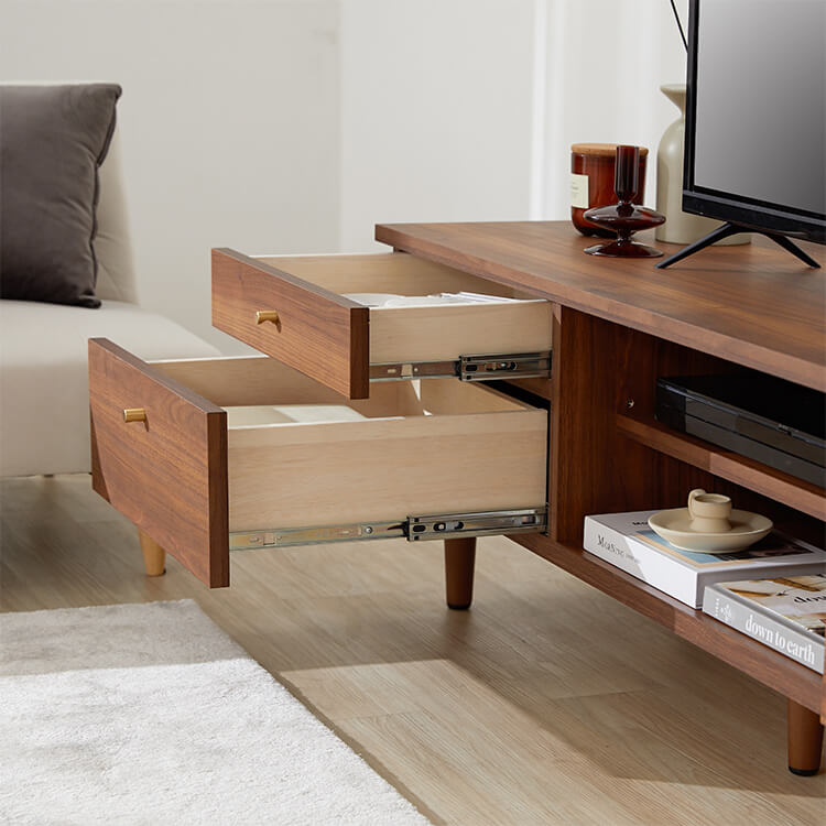 Wood-grain TV stand, brass, wooden legs, made in Japan