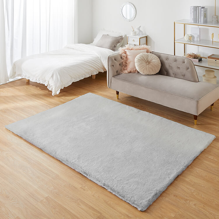 Lサイズ ラグ ラグマット カーペット シャギーラグ フェイクラビットファー 絨毯 長方形 滑り止め付き