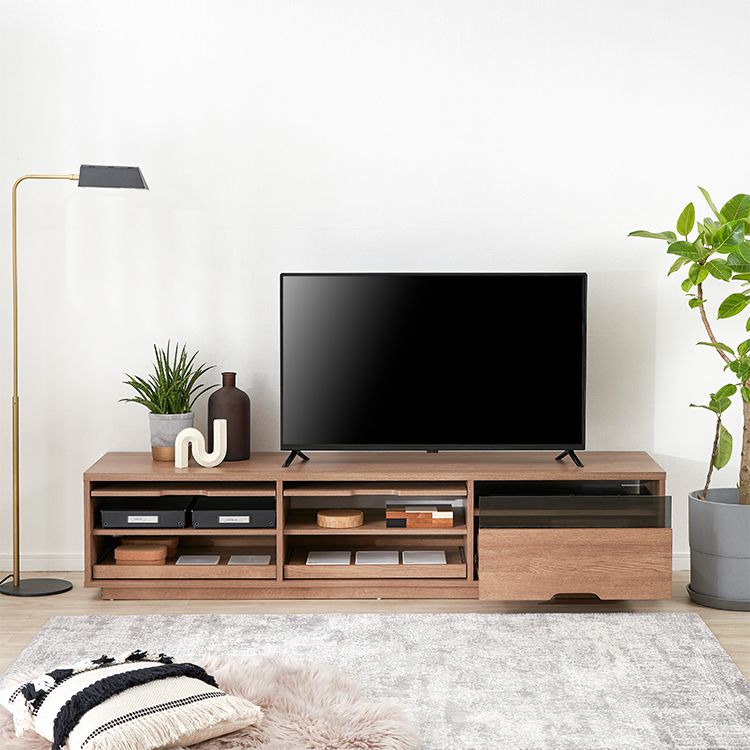 Wood grain TV stand with large storage capacity