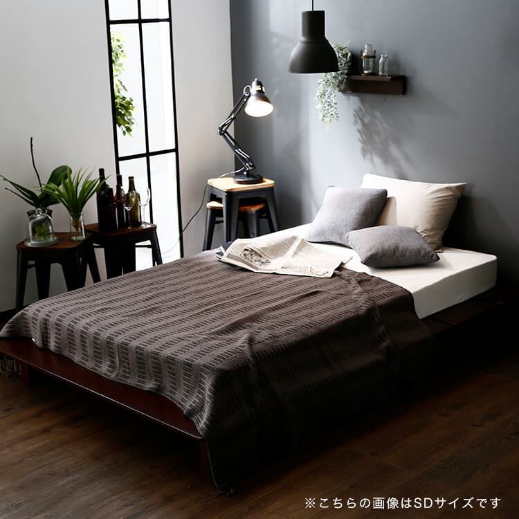Bed frame, low type, slatted base, wooden, solid pine [D]