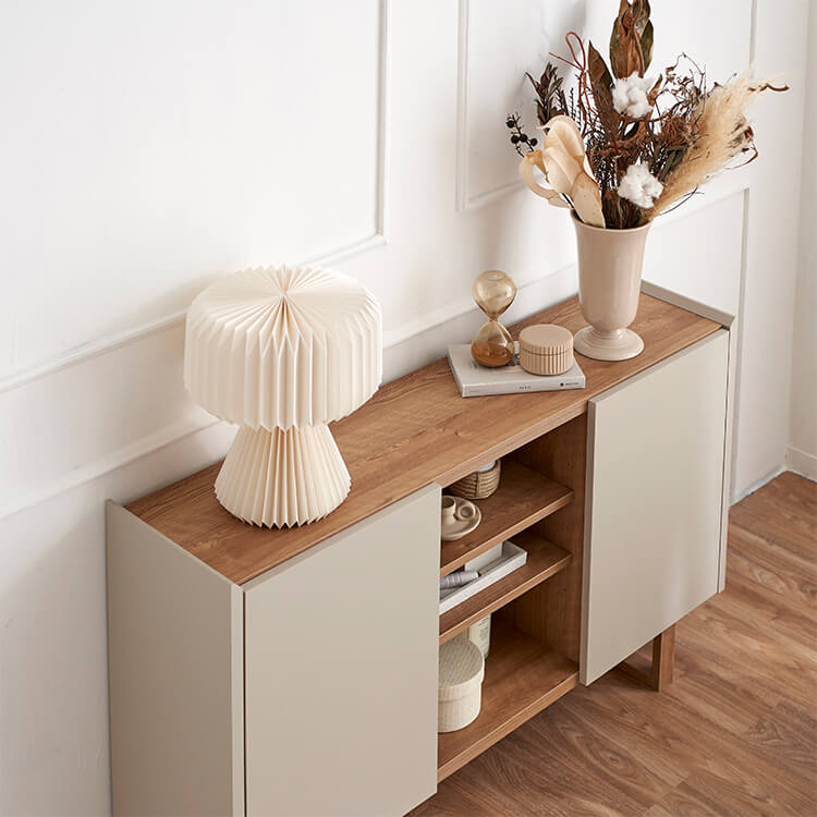 A stylish sideboard in shabby natural and beige