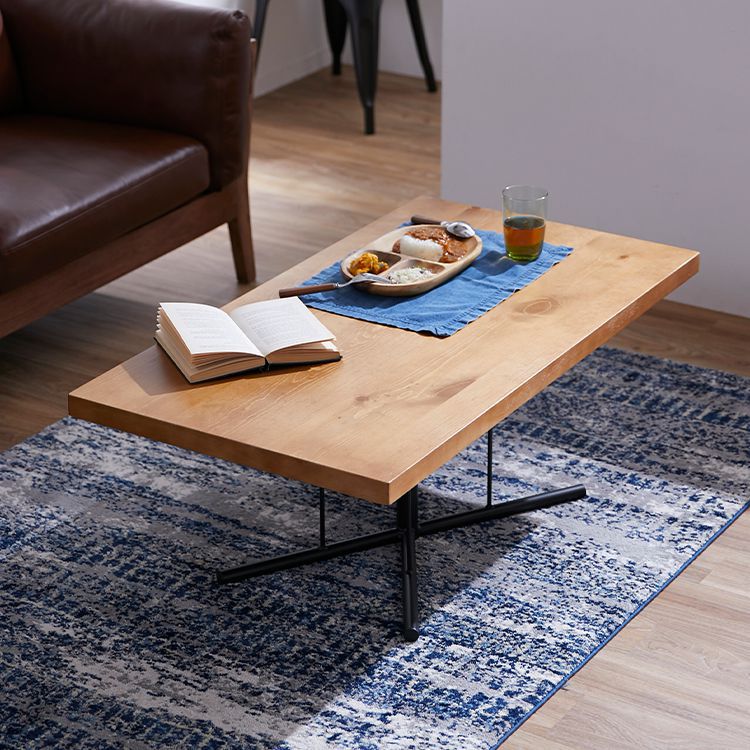 Compact low table made of pine veneer with steel legs, vintage style, living room table