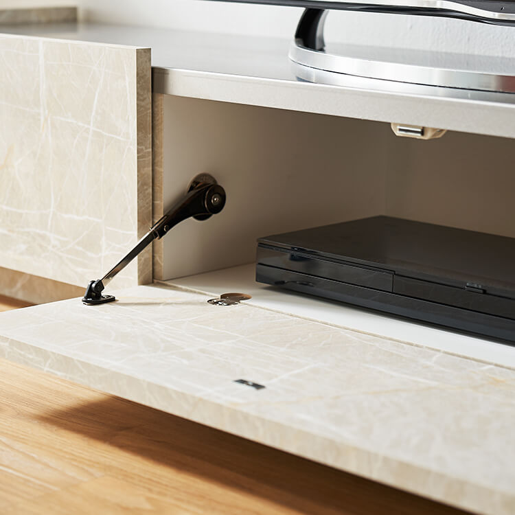 Japanese-made low TV stand with storage, steel legs, marble pattern, marble furniture