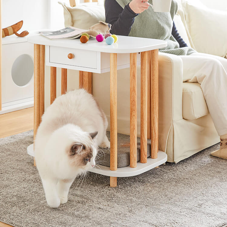 LOWNYA Cat Bed &amp; Cushion Set Pet Side Table