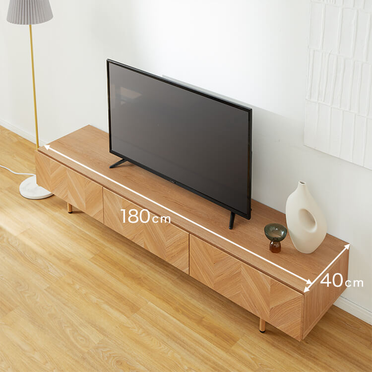 Wooden TV stand, herringbone pattern, made in Japan