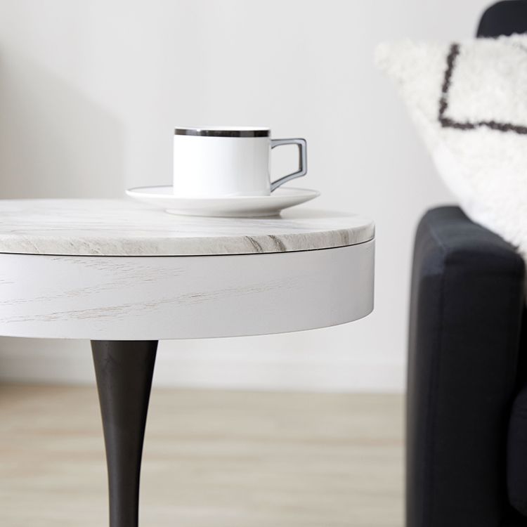 Marble pattern side table, night table, coffee table, round table with storage