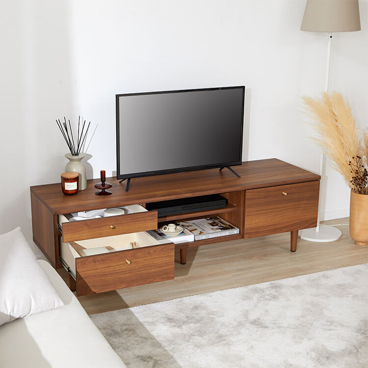 Wood-grain TV stand, brass, wooden legs, made in Japan