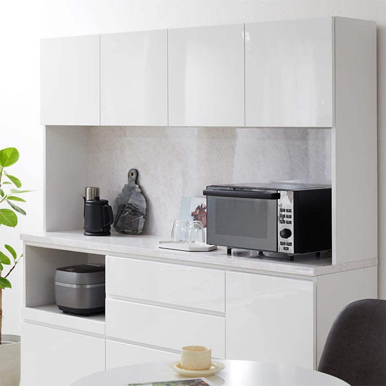 日本製 食器棚 キッチン収納 レンジ台 スライドカウンター付 引き出し 大理石調