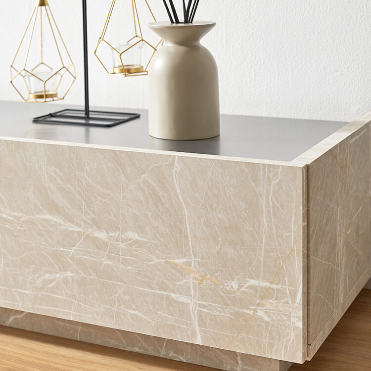 Japanese-made low TV stand with storage, steel legs, marble pattern, marble furniture