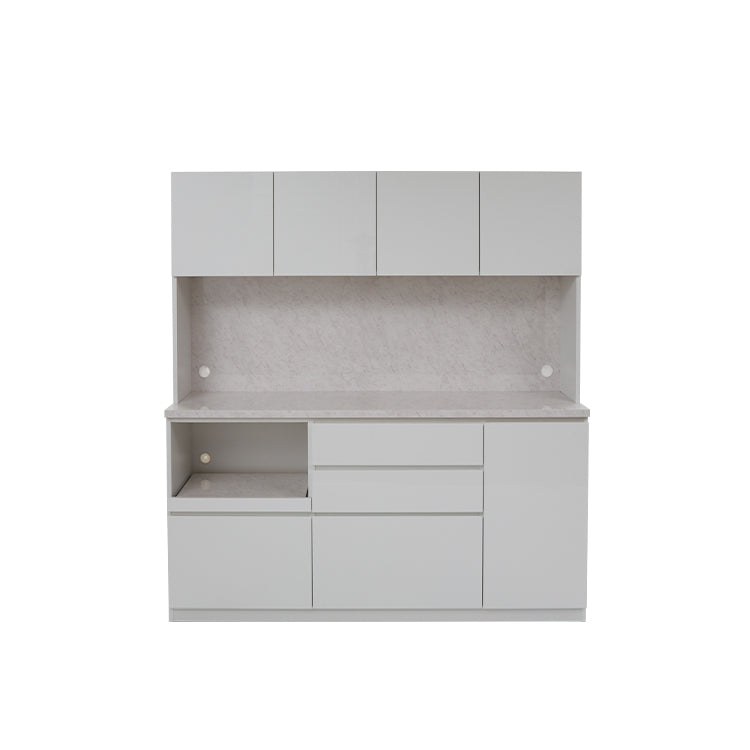 日本製 食器棚 キッチン収納 レンジ台 スライドカウンター付 引き出し 大理石調