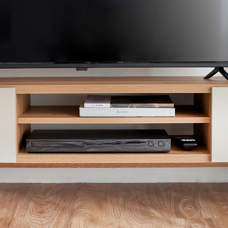 A stylish TV stand in shabby natural and beige