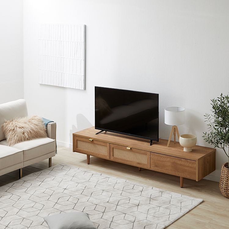 Japanese-made TV stand with flap doors and storage space, wooden legs