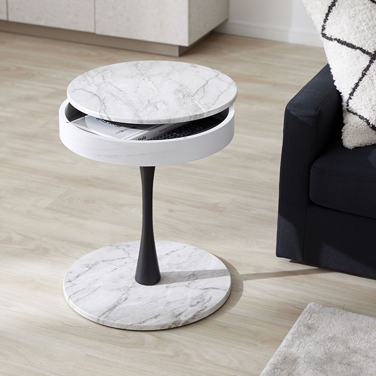 Marble pattern side table, night table, coffee table, round table with storage
