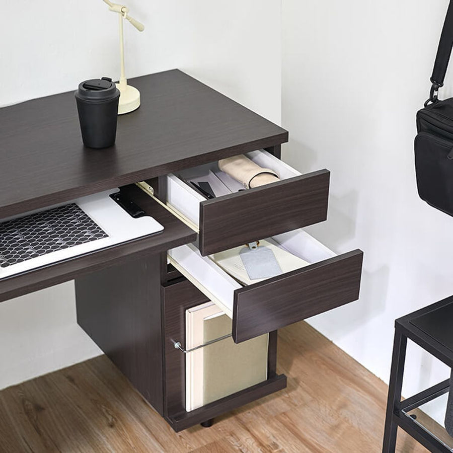 Computer desk with integrated storage for A4 size documents